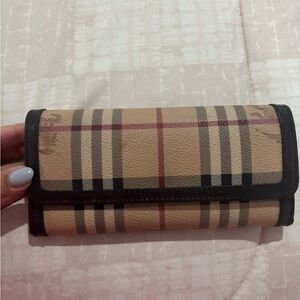 Burberry Tan and Black Wallet with Plaid Pattern